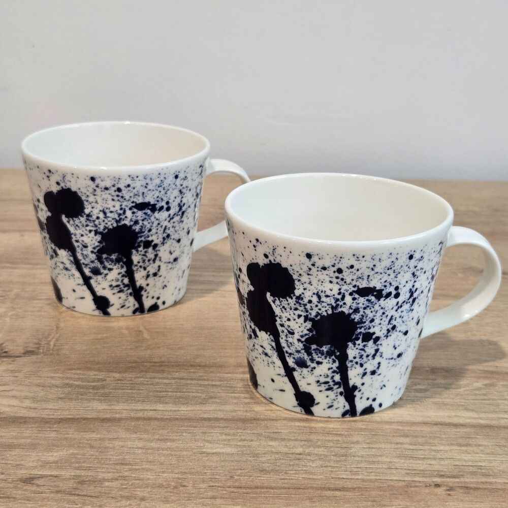 Set 2 Pacific‎ Royal Doulton Mugs 12 oz Blue Splash Splatter Ceramic London 3.5"